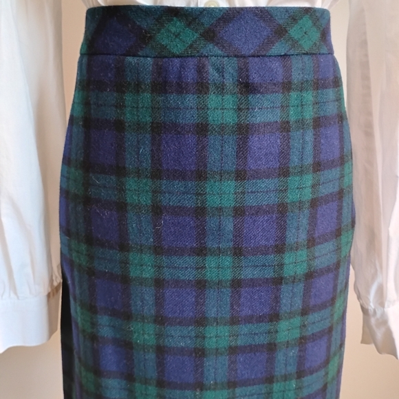 J. G. Hook Wool Pencil Skirt Blue Green Tartan Plaid Classic Vintage Size 10 - Picture 3 of 14